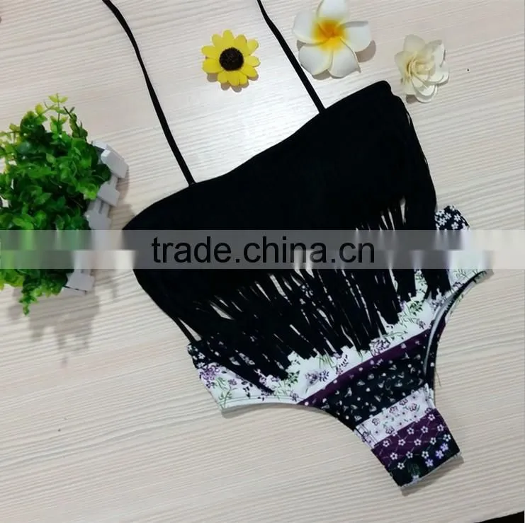 Explosion models tassel print bikini swimwear triangle split swimwear female