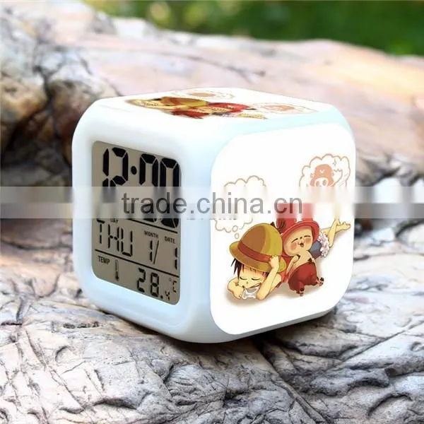 (High Quality)One Piece Colorful Clock Luffy LED Desk clock,Alarm Digital Clock,DIY Clock