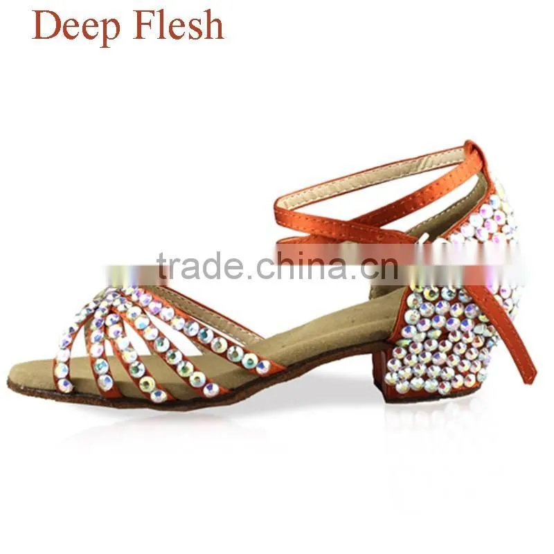 Children Kid Rhinestone Low Heel Modern Shoes Girls diamond Ballroom Latin Dance Shoes