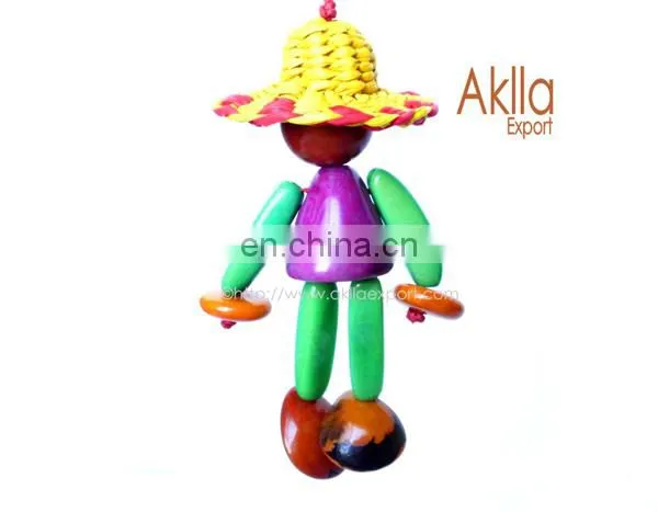 Man Tagua Keychains with Little Straw Hat
