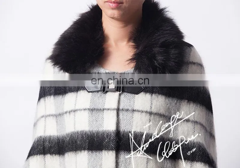 2015 winter brand design womens wool poncho coat ladies plaid cape coat model