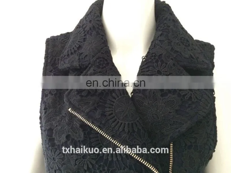 Ladies fashionable lapel sleeveless lace vest with belt