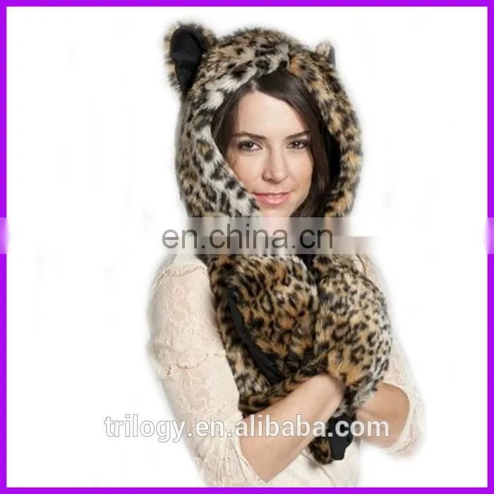 wholesale animal plush hats with mittens boy girl children kids plush animals hats with paws