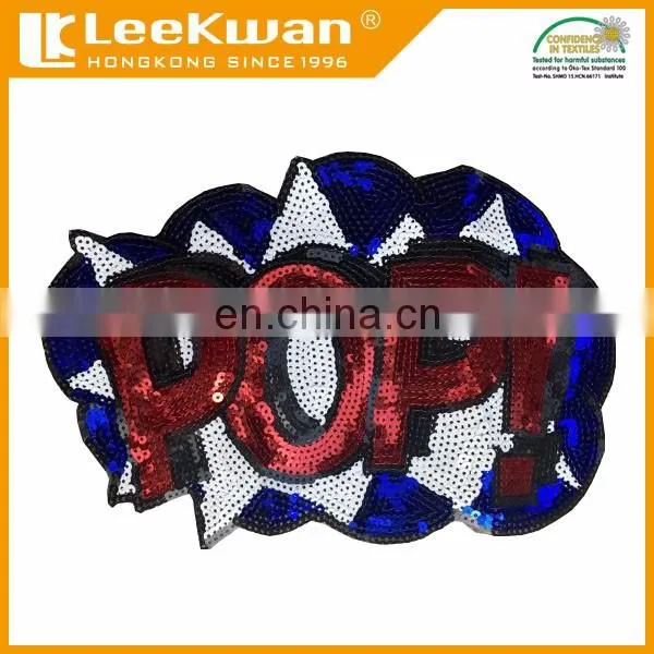 2016 Hot sell sequin embroidered patch with sew-on backing