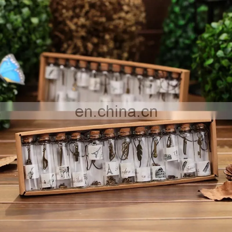 antique metal pendant charms wishing bottle cork creative mini glass bottle with charms