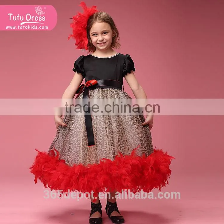 Luxury black red Ball Gown Feather Cupcake Pageant Dress For Girl