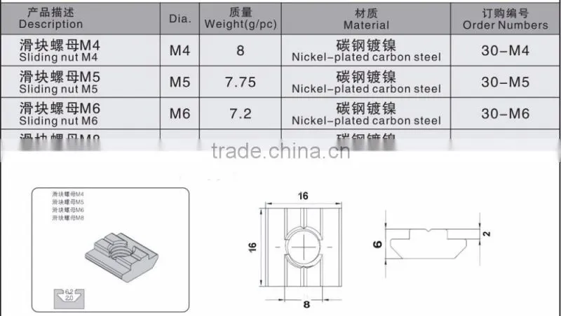 M4 M5 M6 M8 T Sliding Nut for 30 Series Aluminum Profile Slot 8
