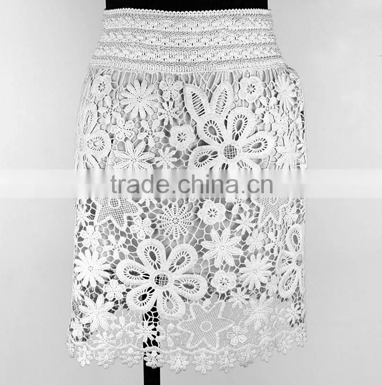 OEM/ODM manufacturer crochet white mesh embroidery french lace adult women skirts