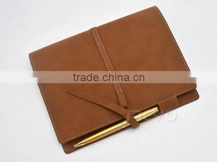 Vintage leather cover notebook and golden twist ball pen gift set with logo