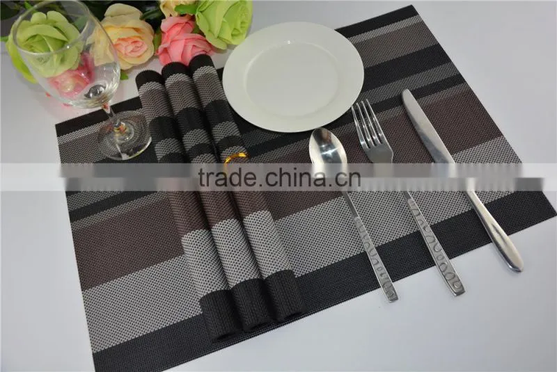 High quality dark color black with brown PVC strip placemat table mat home decoration