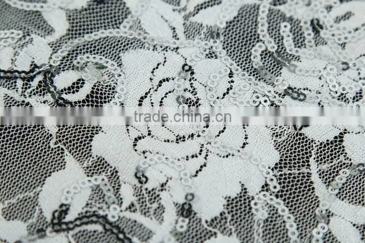 wholesale spandex high quality embroidery sequins white lace for dress
