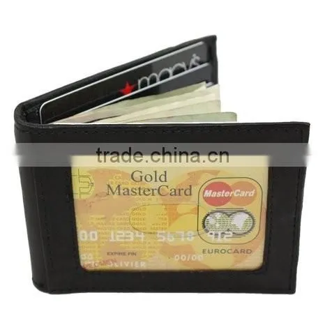 Men's Compact Lambskin Leather Bifold Front Pocket Metal Money Clip Wallet