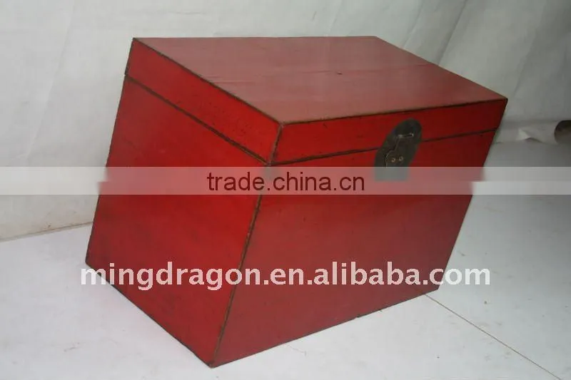 chinese antique red lacquered wooden trunk