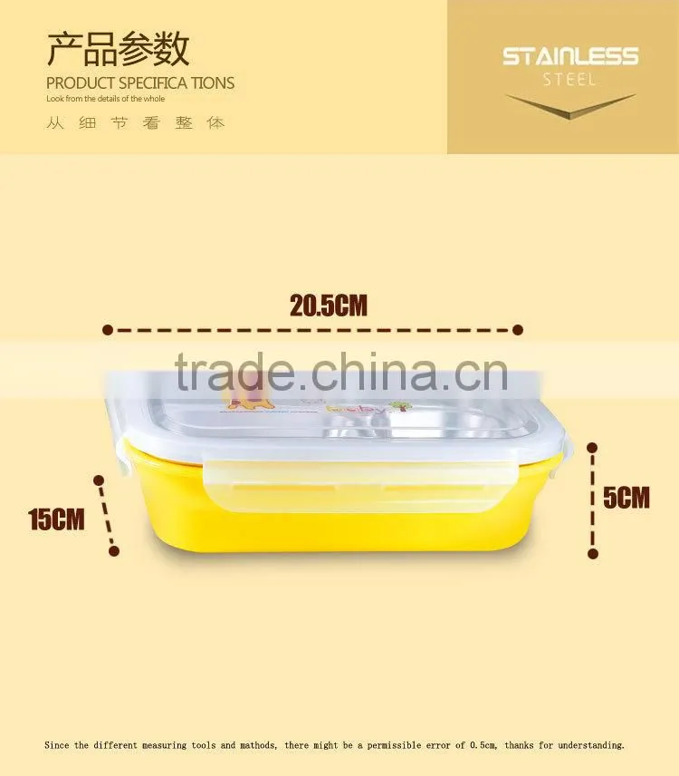 stainless steel bento lunch box containers with 3 compartments for children made in china