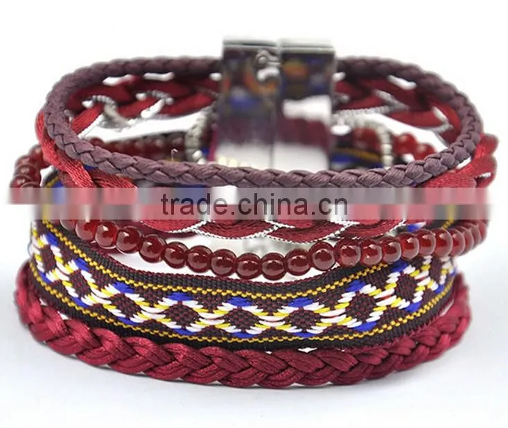 >>2016 New elegant burgundy magnetic Bracelets, handmade leather bracelet/