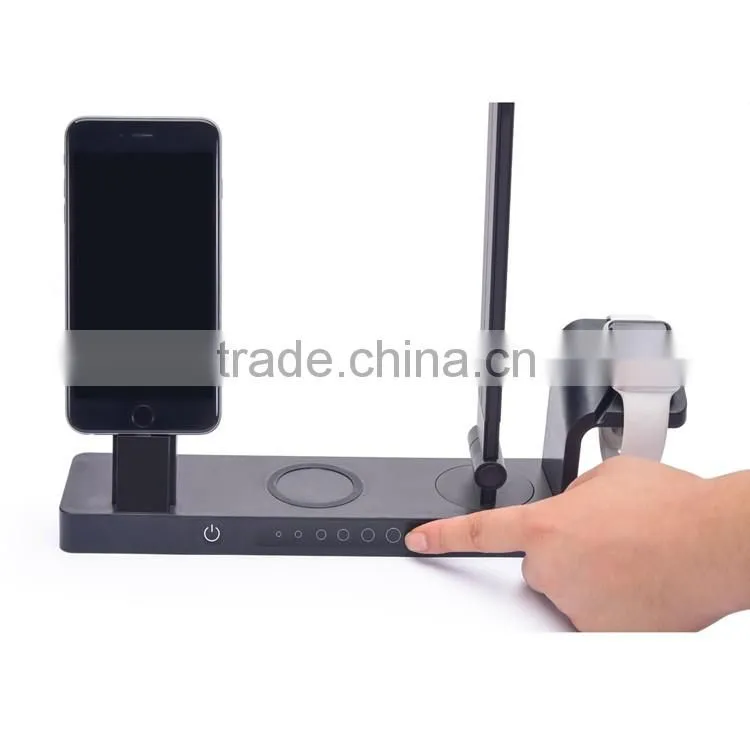 Multifuncational charging dock wireless charger pad led desk lamp charger holder for Apple watch for iphone and samsung