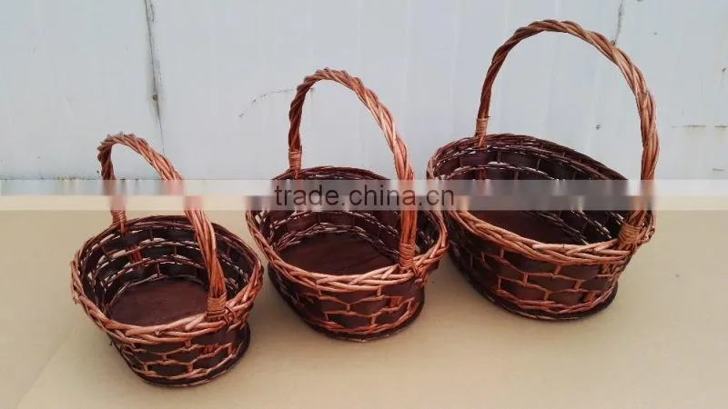 set of 3 new style oval willow baskets with board bottom