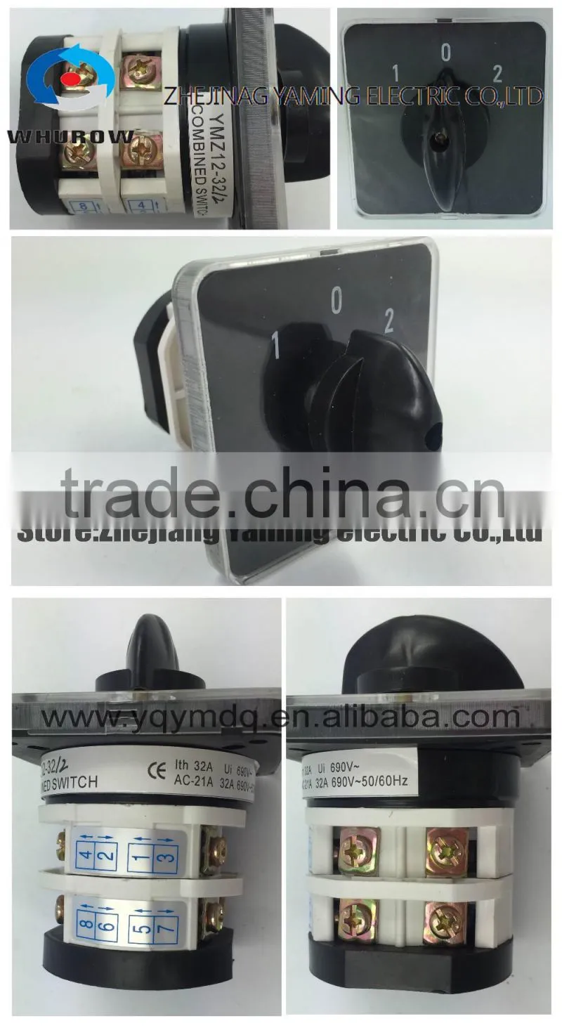 Rotary switch YMZ12-32/2 changeover cam combination switch 2 poles 3 positions 8 terminals 32A Ui 690V sliver point contacts