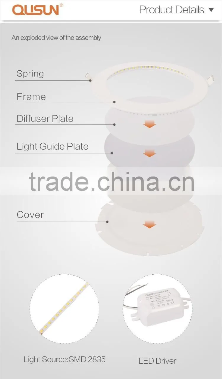 Round/Square Recessed ultra thin 12W led panel light round