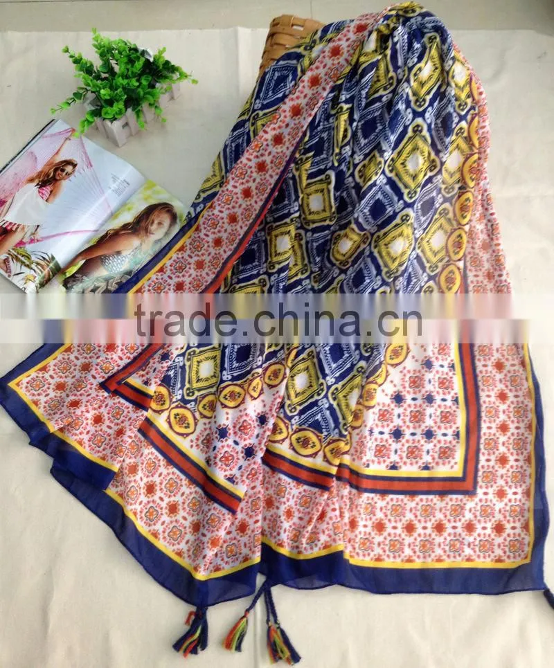 Summer Ladies Lace Tassel Sheer Metallic Women Girls Burnt Out Floral Print Triangle Bandage Lace Scarf