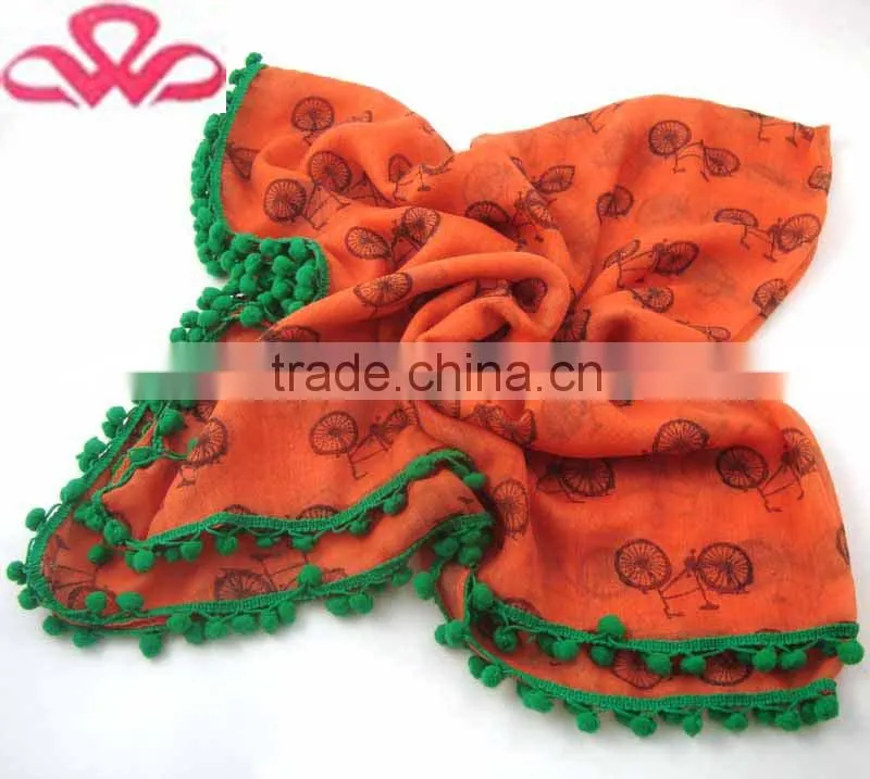 WLHH629 (39) 100%Polyester orange bicyle printed square scarves