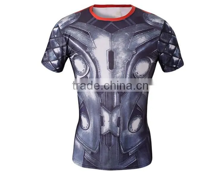 OEM Factory Wholesale High Quality Marvel Superhero Clothes Compression Tights T Shirt 3D Printing Men Tops