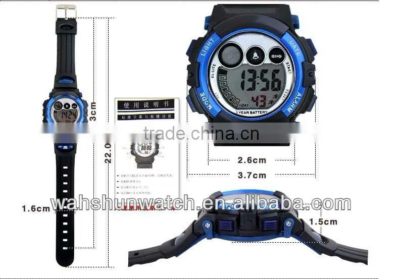 10 ATM water resistant digital watches with led light and alarm functions clock