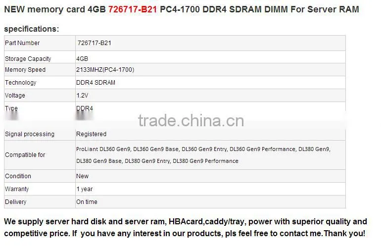 New Server Memory----- DDR4--2133 Kit 4GB(1x4GB) Ram 726717-B21