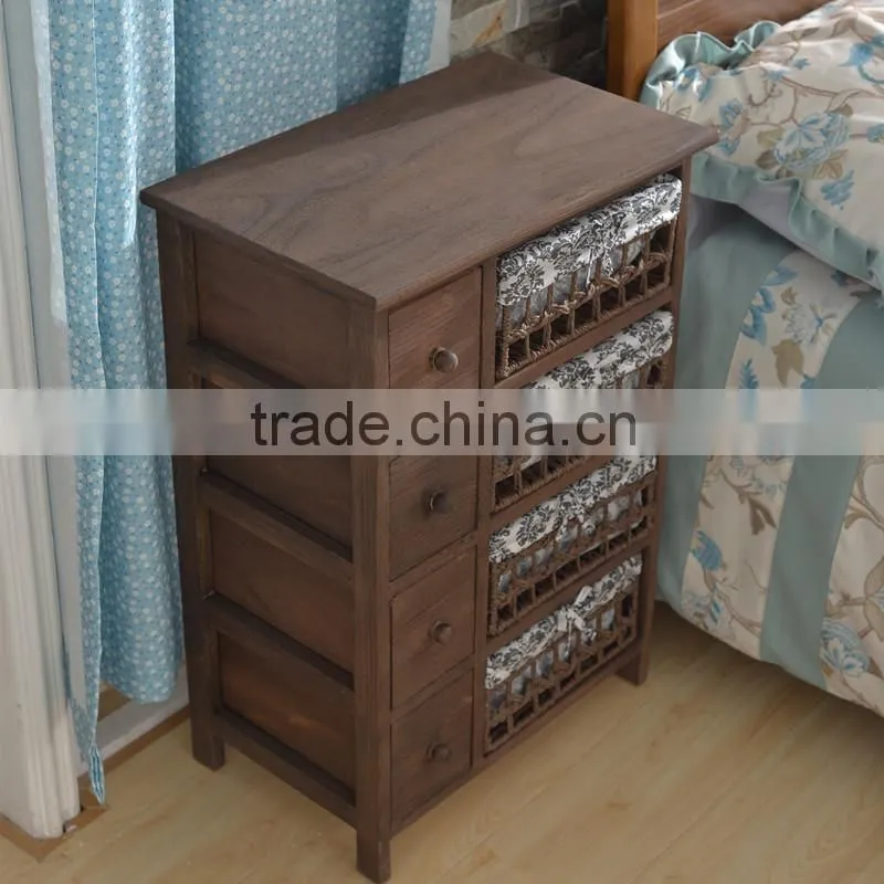 Antique Style Nightstands Bedside Table With Bamboo Drawer