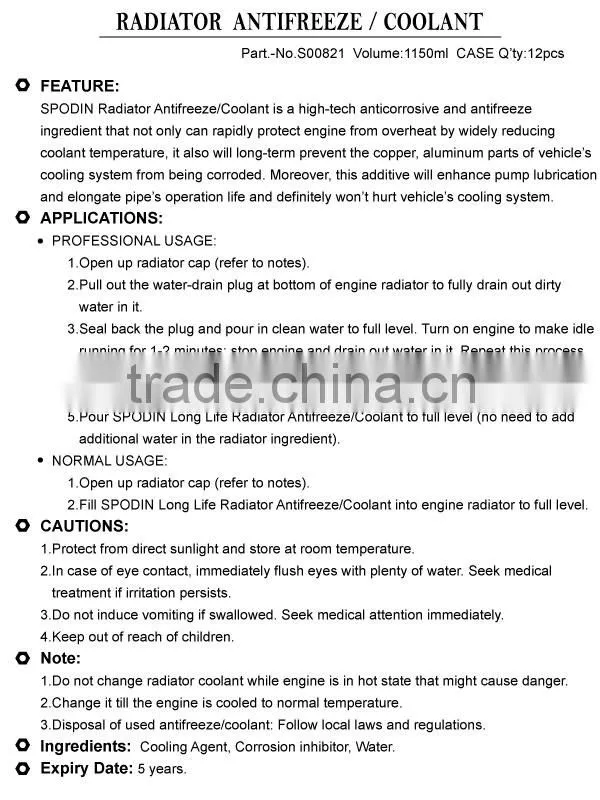 Radiator Coolant Radiator Antifreez Coolant