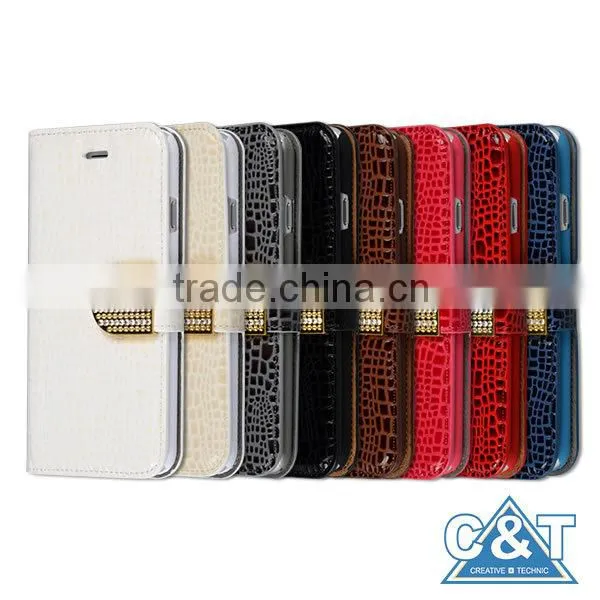 C&T Diamond Magnetic Closure Crocodile Pattern PU Leather Wallet Case Flip Phone Case Cover for Apple iPhone 7 Plus