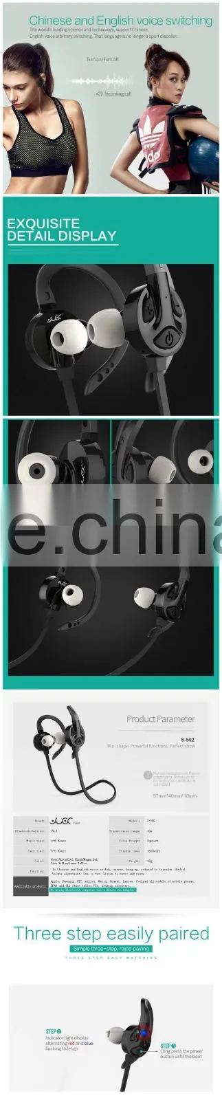 Wholesale Sport Bluetooth Headset S502 Stereo phone headphones Headset Plus Wireless Headset Earphone