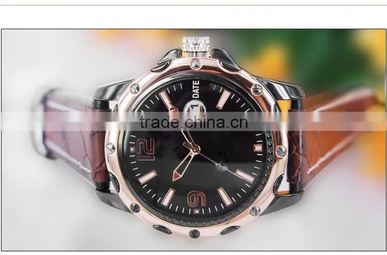 Classical model water resisant mens leather watches with calendar good quality from golden supplier