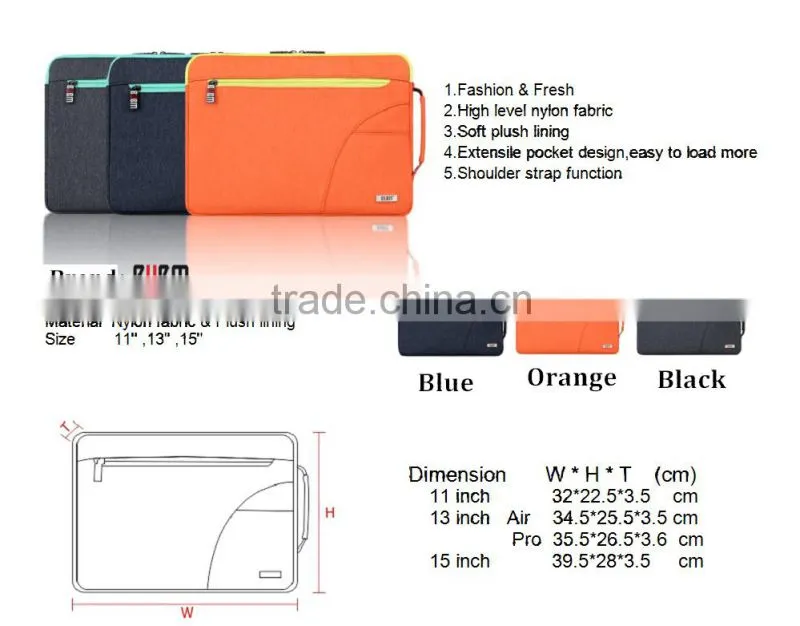 BUBM 2016 Laptop sleeve bag, neoprene laptop sleeve laptop sleeve with front pocket