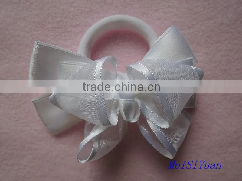 2014 Hot Sale White Organza Ribbon Bow With Elastic Loop