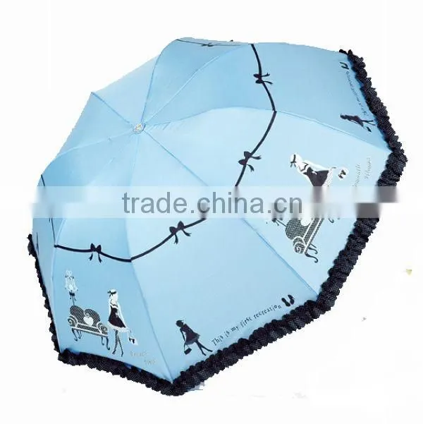 Pretty Girl Print Triple Fold Fashion Umbrella