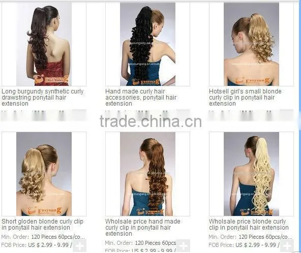 Wholesale claw clip synthetic curly hair pieces, pony tail