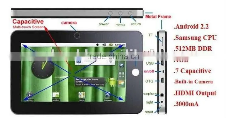 7 inch Android 2.3 tablet with 1.2Ghz CPU+1.3MP Camera M704