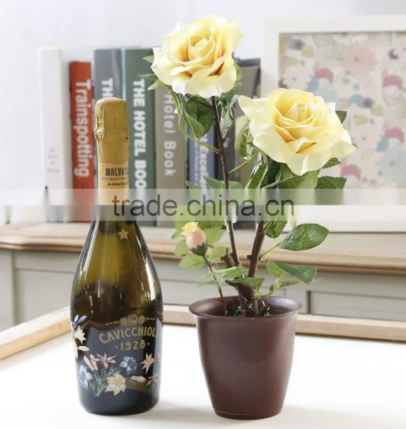 Home desktop decor silk flowers suit artificial rose bonsai