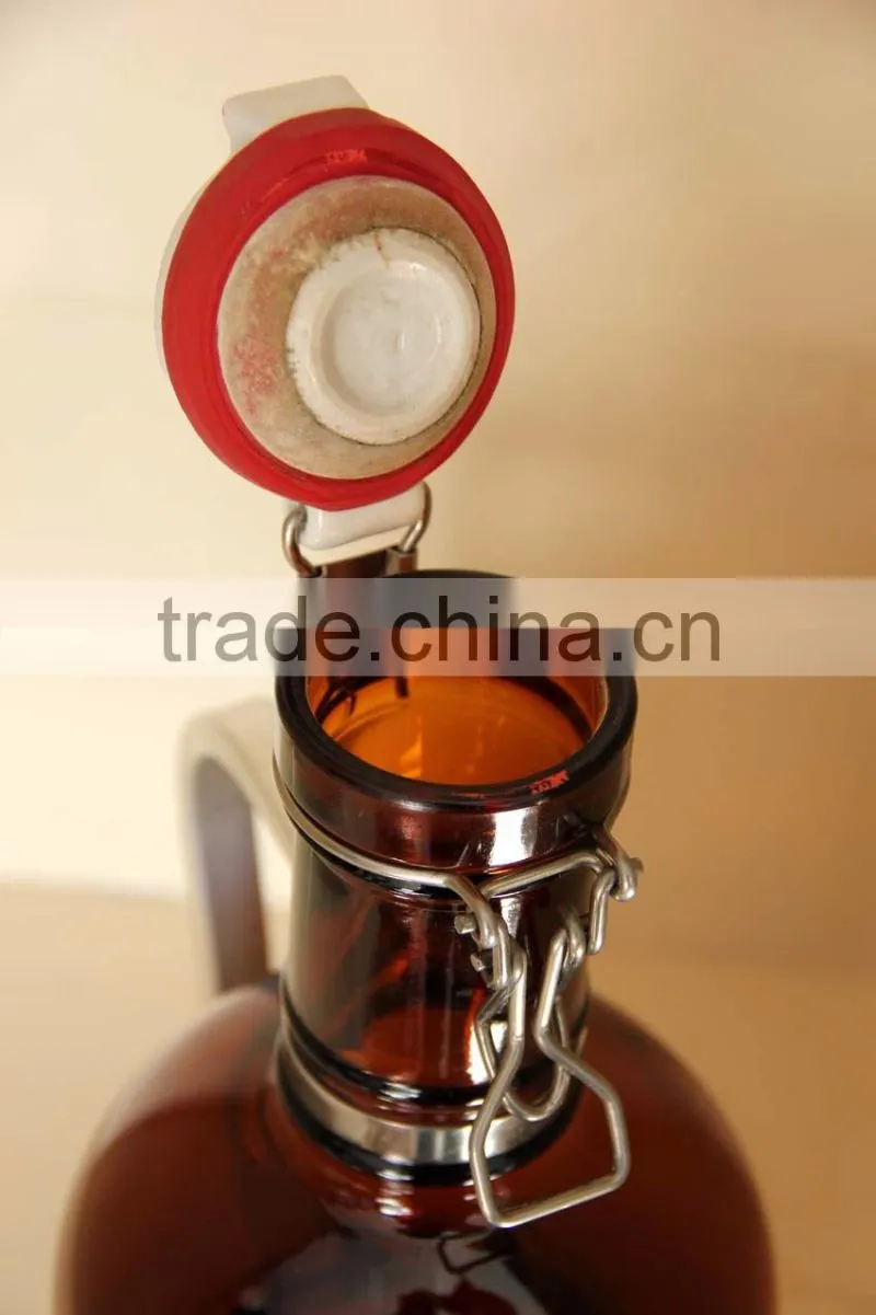 Hot sale! amber beer glass jug/glass bottle with handle , customized logo