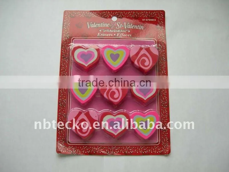 Promotional different design 6pcs gift staionery eraser set