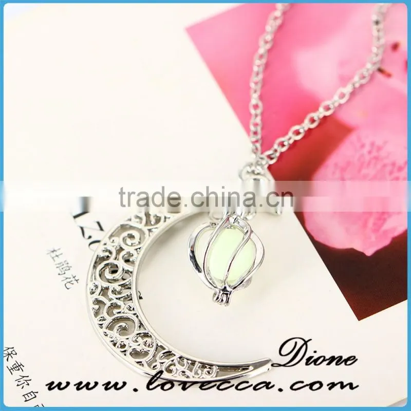 Gift for her Glow in the Dark Necklace,Lunar Moon Pendant,Crescent Moon Necklace