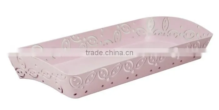 Metal Carved Hollow Flower Pattern Desk Organizer Pen Holder Tray