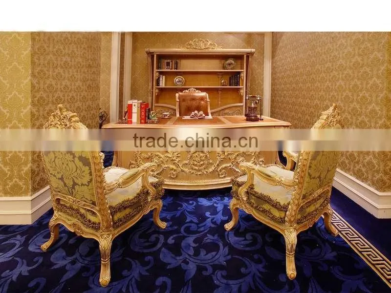 Bisini Office Furniture Executive Desk Set,Antique Hand Carved Office Desk Furniture, Office Desk,Chair and Bookcase,(BF08-0260)