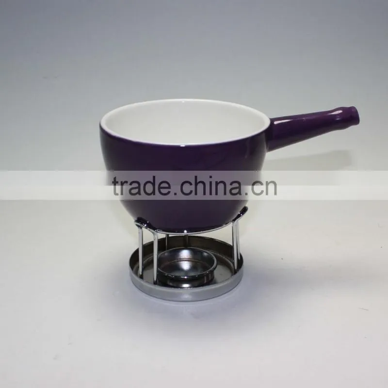 Two Compartments Ivory White Ceramic Porcelain Tealight Candle Cheese Butter Chocolate Fondue Set