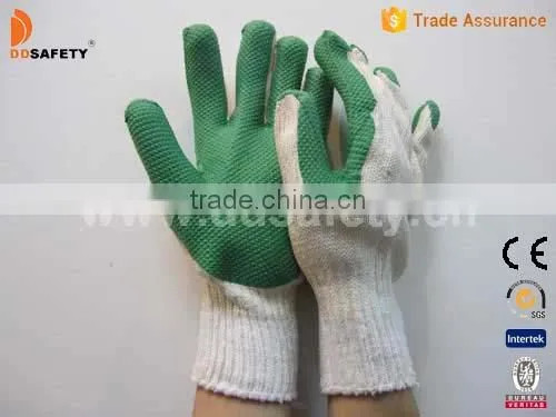 DDSAFETY 2017 Hot Sale Latex Gloves Bleach Cotton Polyester Liner Green Rubber Coated