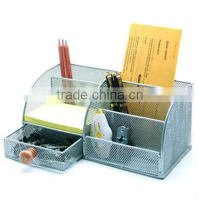 4 parts silver metal mesh desk organizer pen holder