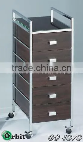 Plastic mobile storage trolley, space saver rolling storage drawer cart