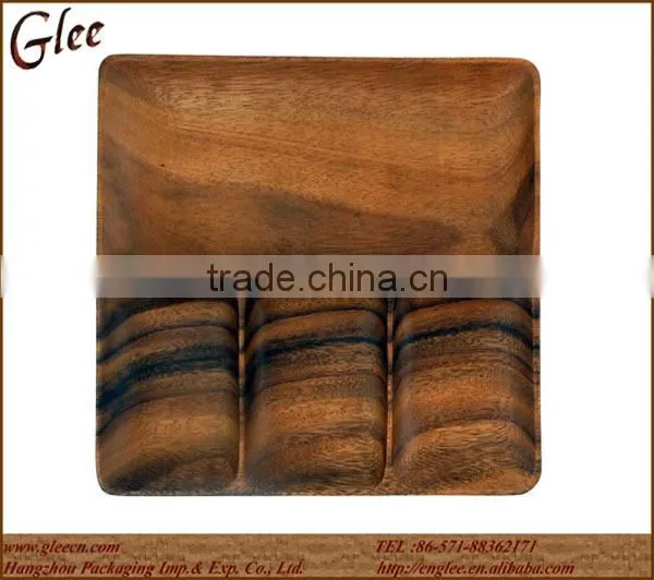 12" square tray with 4 section wooden tray for food