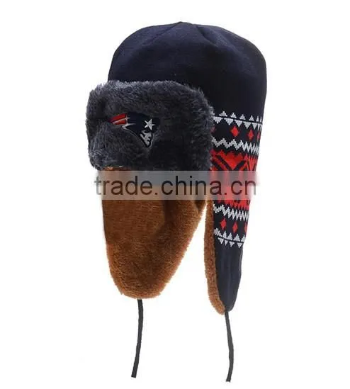Fake Fur Jacuard and Embroidery Russian Winter Hat